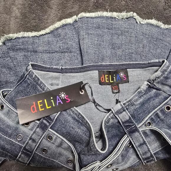 Dolls Kill Delia's Belted Denim Plated Mini Skirt, XS - Picture 4 of 4